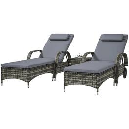 Resenkos - Patio Deluxe Chaise Lounge Set of 2 With Table - Adjustable Backrest, Comfy Cushions & Headrest - Gray