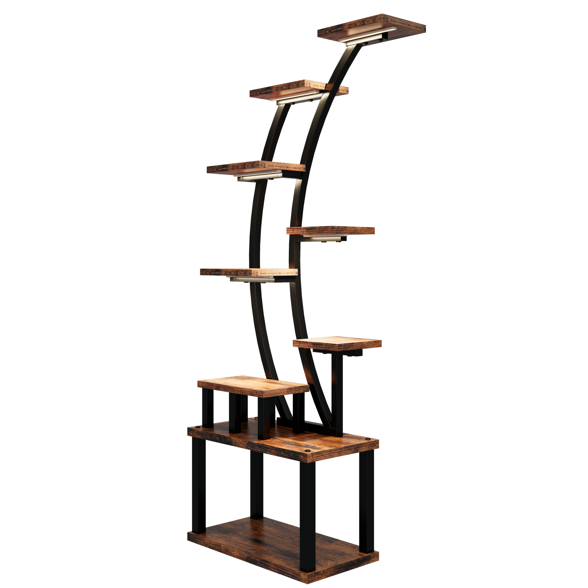 Alt View 7. GOODSILO - Tall Indoor Plant Stand with Adjustable Grow Lights and Multi-Tier Shelving for Enhanced Plant Growth - Rustic Brown.