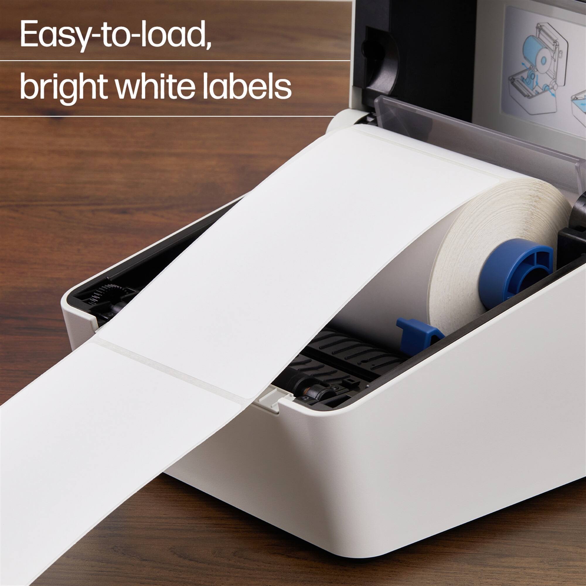 Easy-to-load, bright white labels