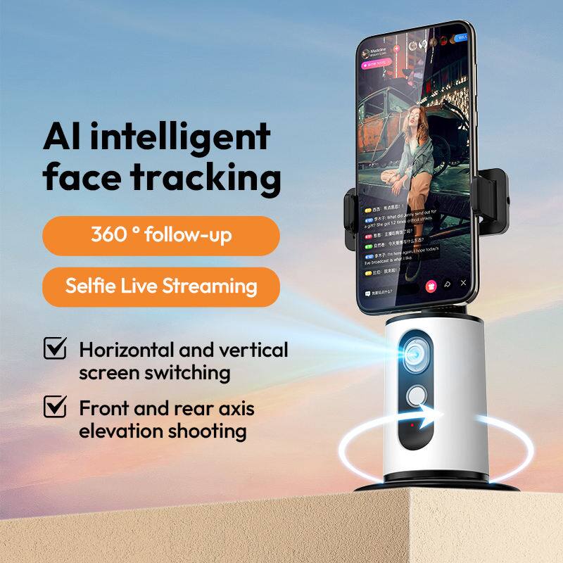 AI intelligent face tracking  
360° follow-up  
Selfie Live Streaming  

- Horizontal and vertical screen switching  
- Front and rear axis elevation shooting