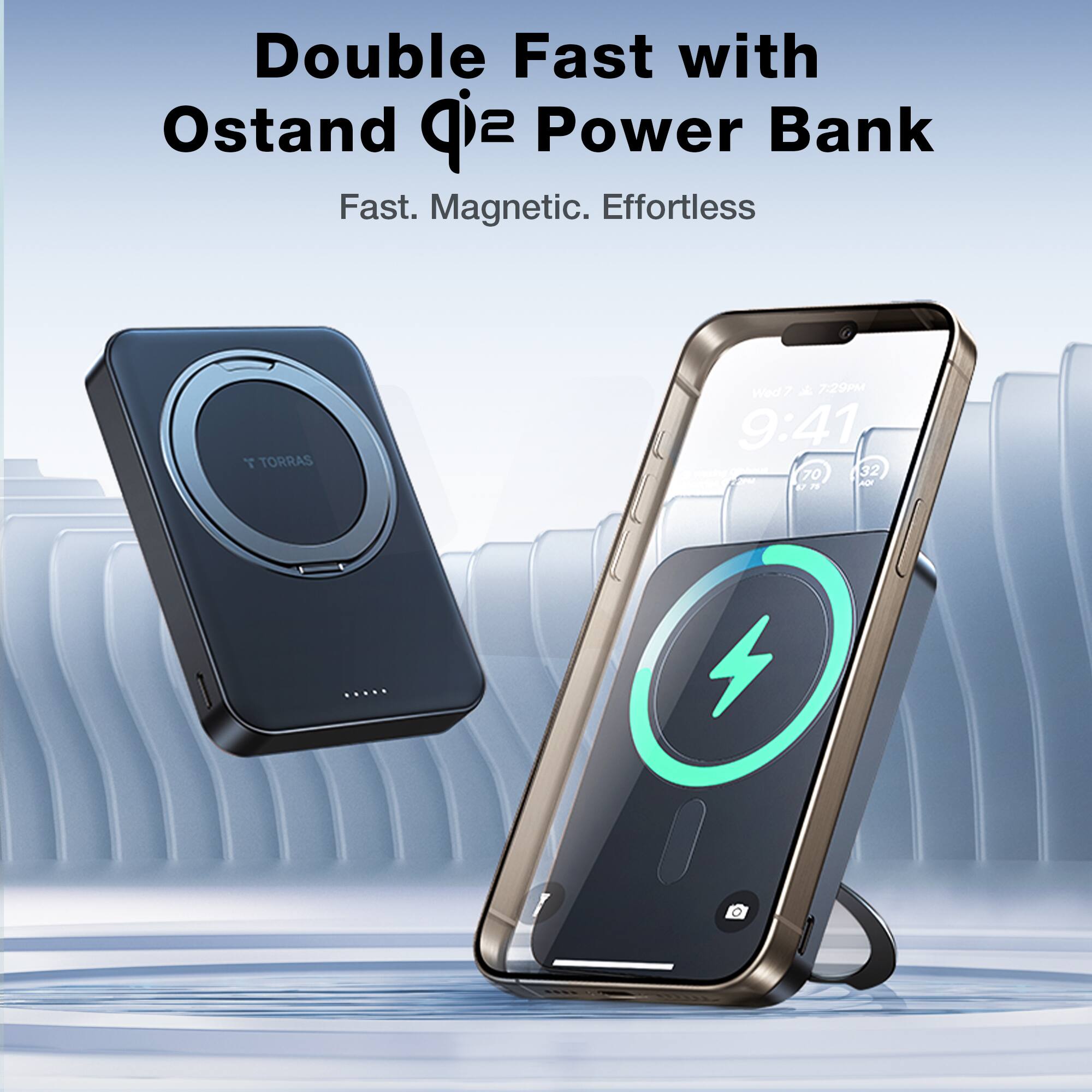 Double Fast with Ostand sip Power Bank. Fast. Magnetic. Effortless.