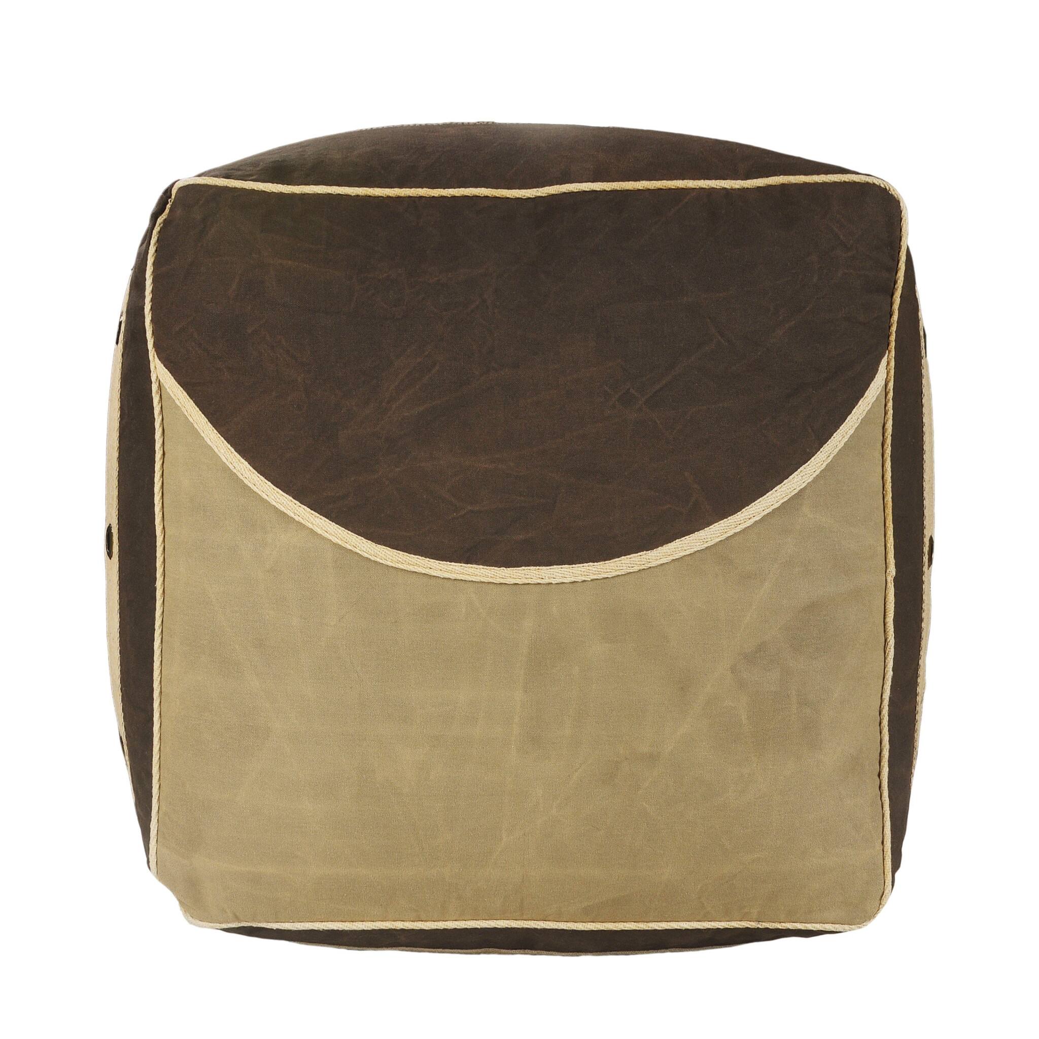 Back. Hivvago - Hivvago 20 Inch Cotton Striped Pouf Ottoman - Brown.