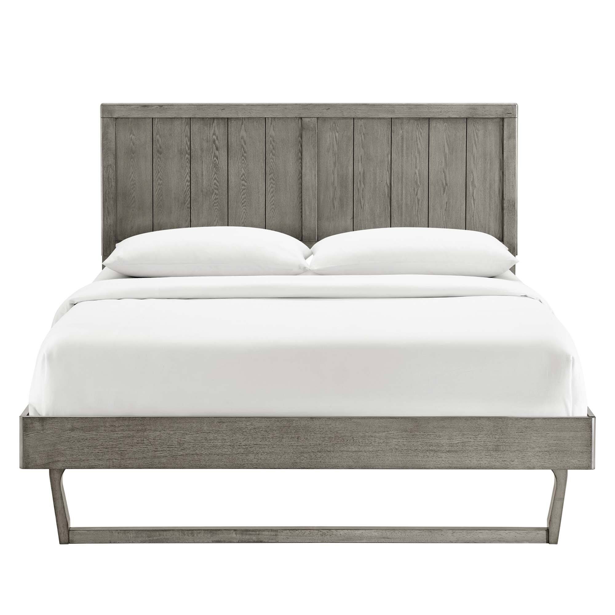 Alt View 2. Modway - Kelsea Cane and Wood Full Platform Bed With Splayed Legs - Brown.