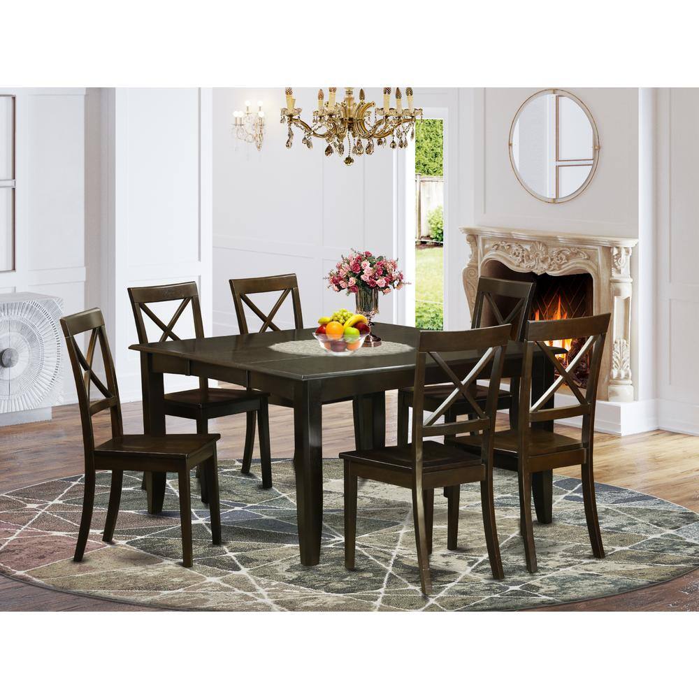 Back. East West Furniture - 7 Pc Dining room set-Dinette Table with Leaf and 6 Dinette Chairs. - Cappuccino.