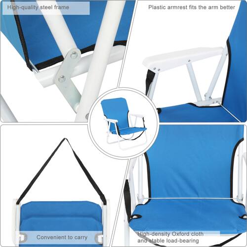 High-quality steel frame  
Plastic armrest fits the arm better  
Convenient to carry  
High-density Oxford cloth and stable load-bearing