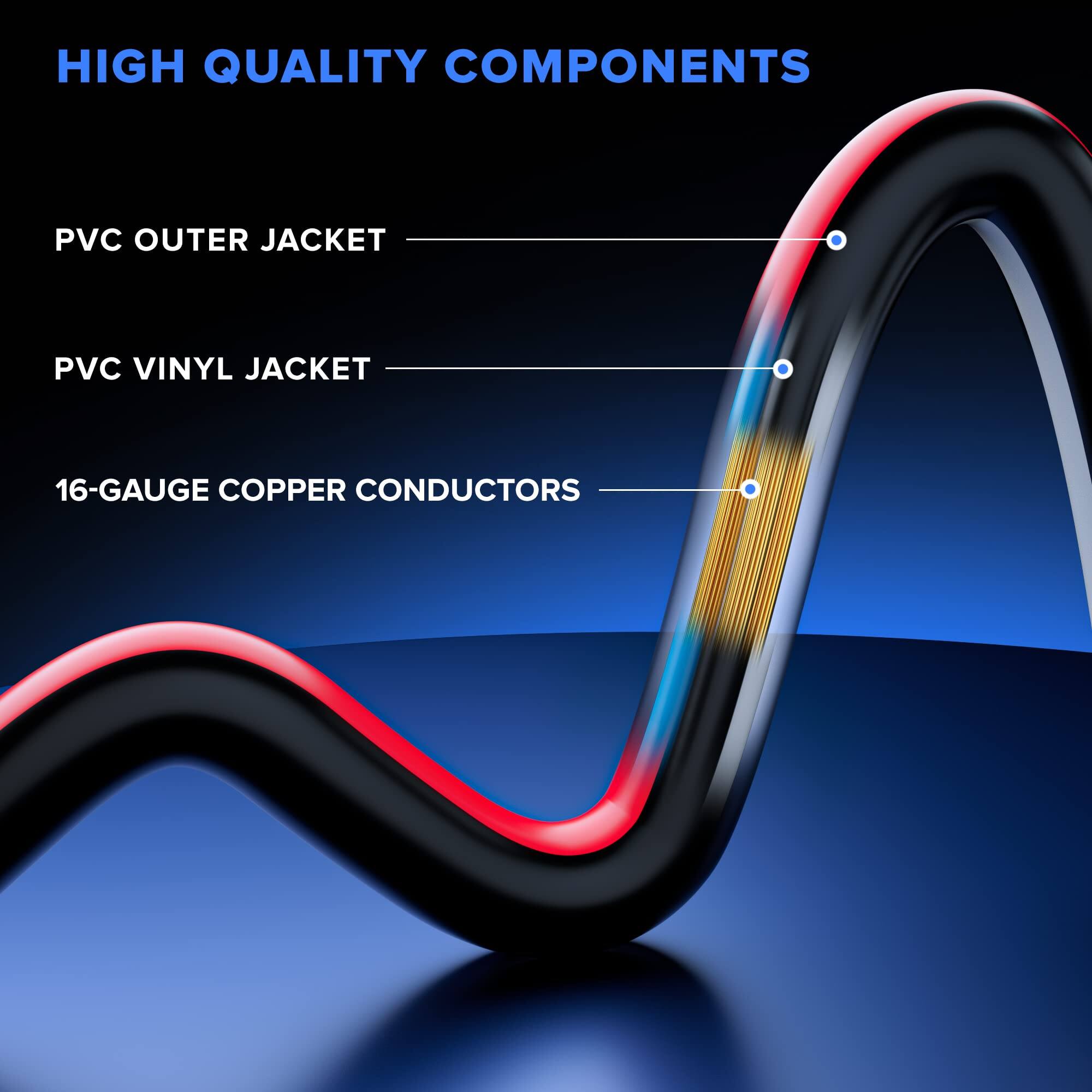 HIGH QUALITY COMPONENTS

- PVC OUTER JACKET
- PVC VINYL JACKET
- 16-GAUGE COPPER CONDUCTORS