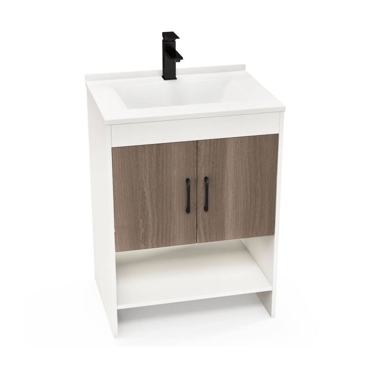 Front. SlickBlue - Bathroom Vanity Sink Combo Cabinet with Doors and Open Storage Shelf - White.