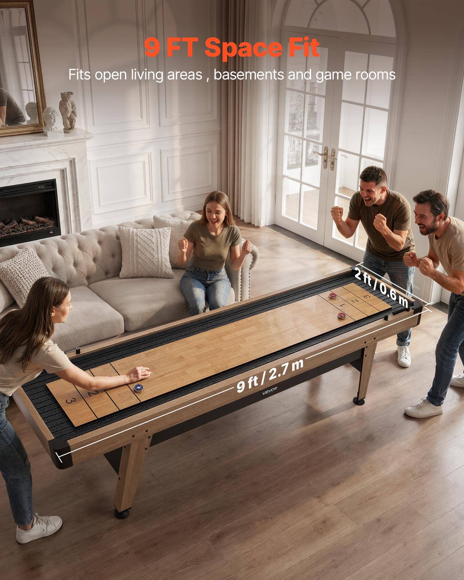 VEVOR 9 ft Shuffleboard Table, Scratch Resistant Playfield for