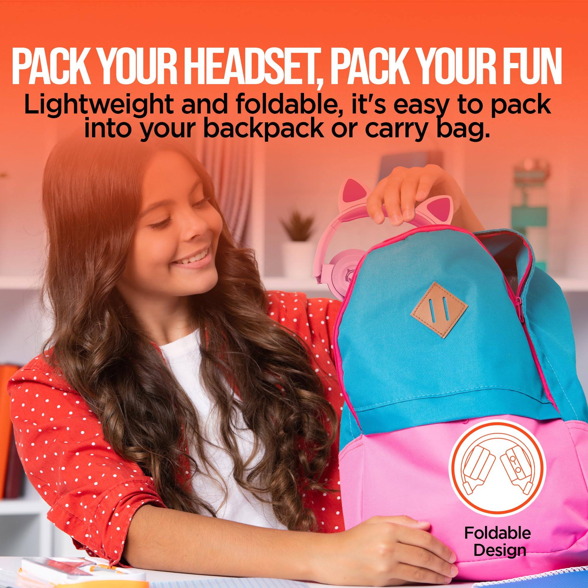 PACK YOUR HEADSET, PACK YOUR FUN  
Lightweight and foldable, it's easy to pack into your backpack or carry bag.  
Foldable Design