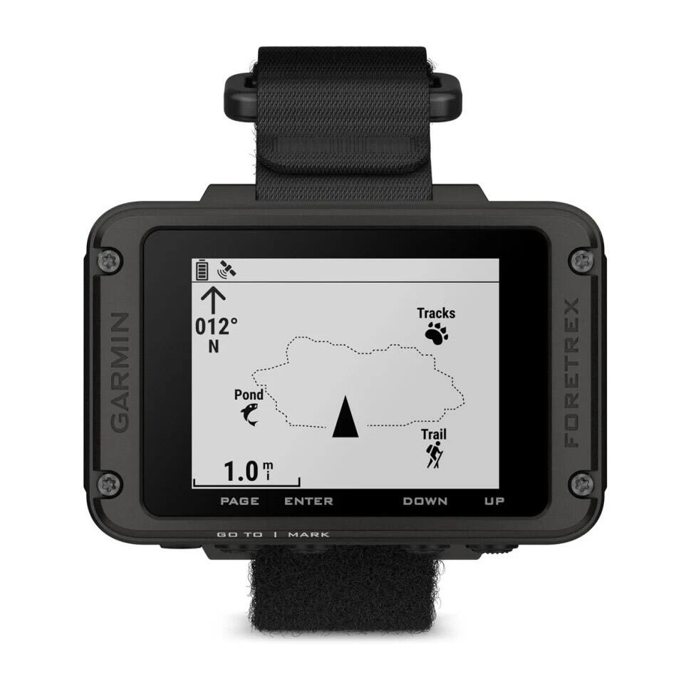 GARMIN FORETREX

012° N

Tracks

Pond

Trail

1.0 m

PAGE ENTER DOWN UP

GO TO MARK