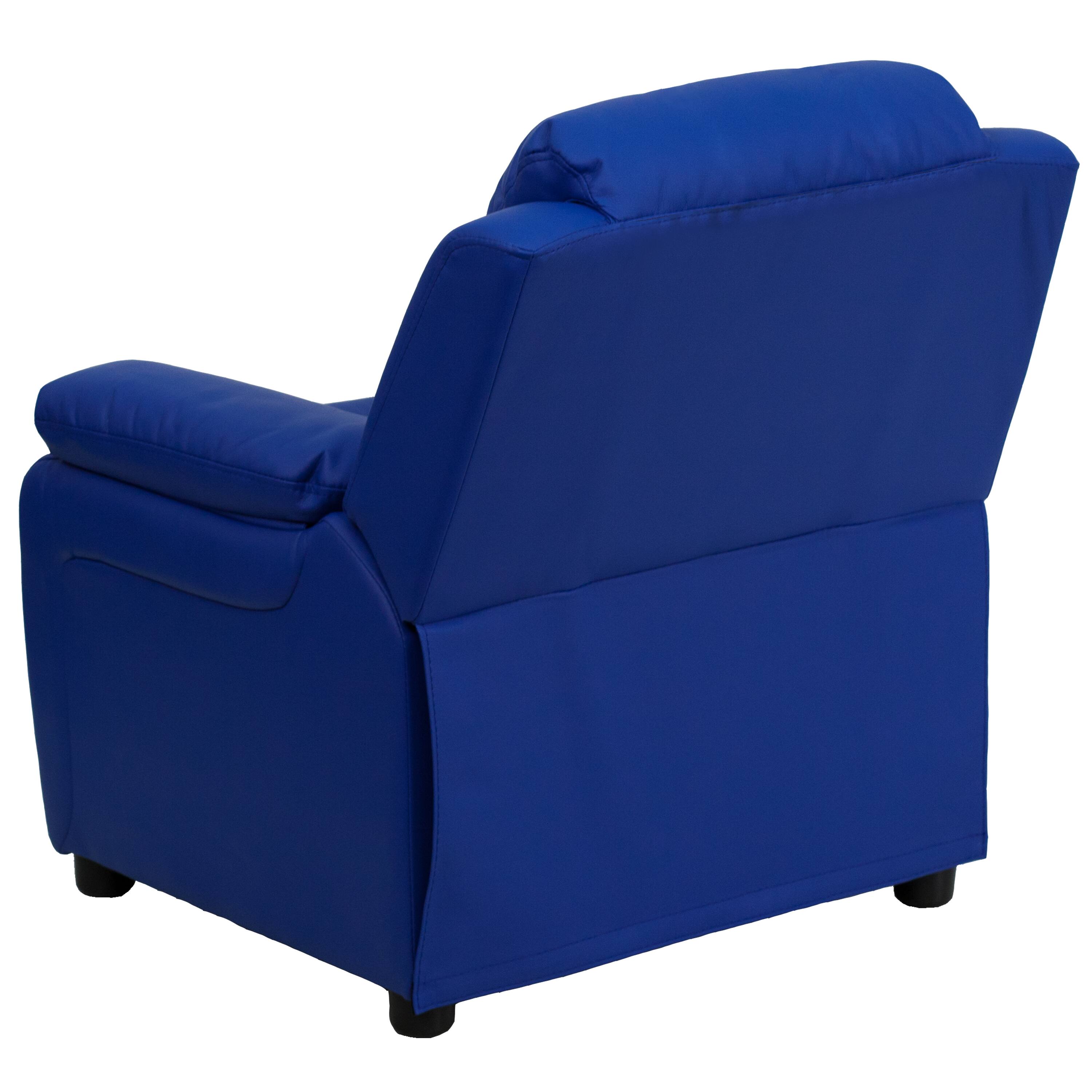 Alt View 5. Emma + Oliver - Deluxe Padded Contemporary Kids Recliner with Storage Arms - Blue Vinyl.