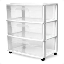 Homz - Plastic 3 Clear Drawer Small Rolling Storage Container Tower, White Frame