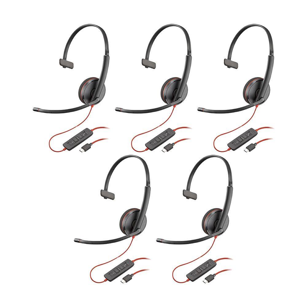 Bundle - HP - Headphones with Microphone C3210 5-Pack - Black