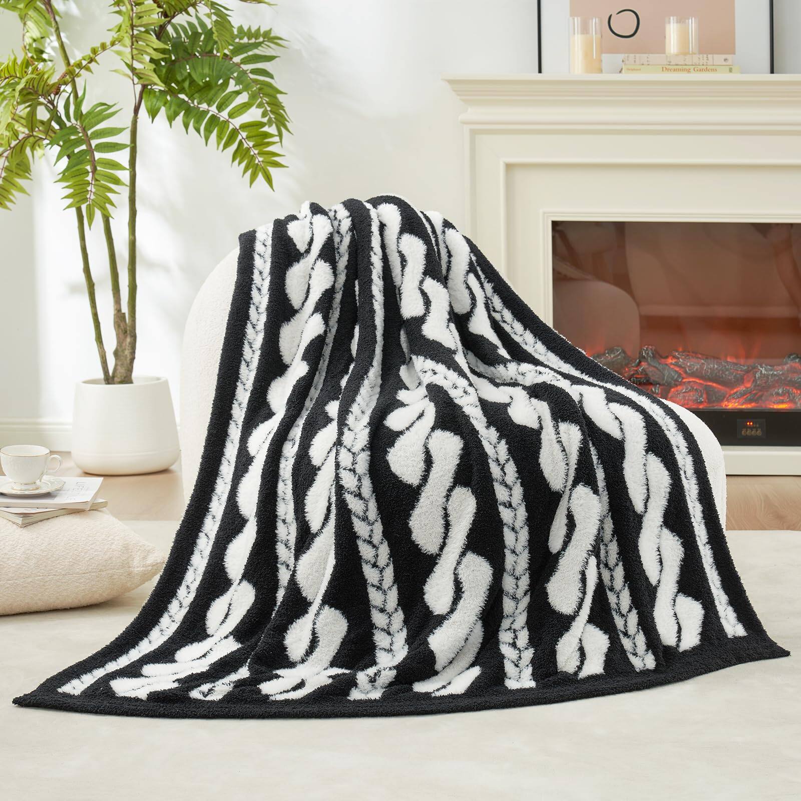 Textured Cable Black-Throw(50" x 60")