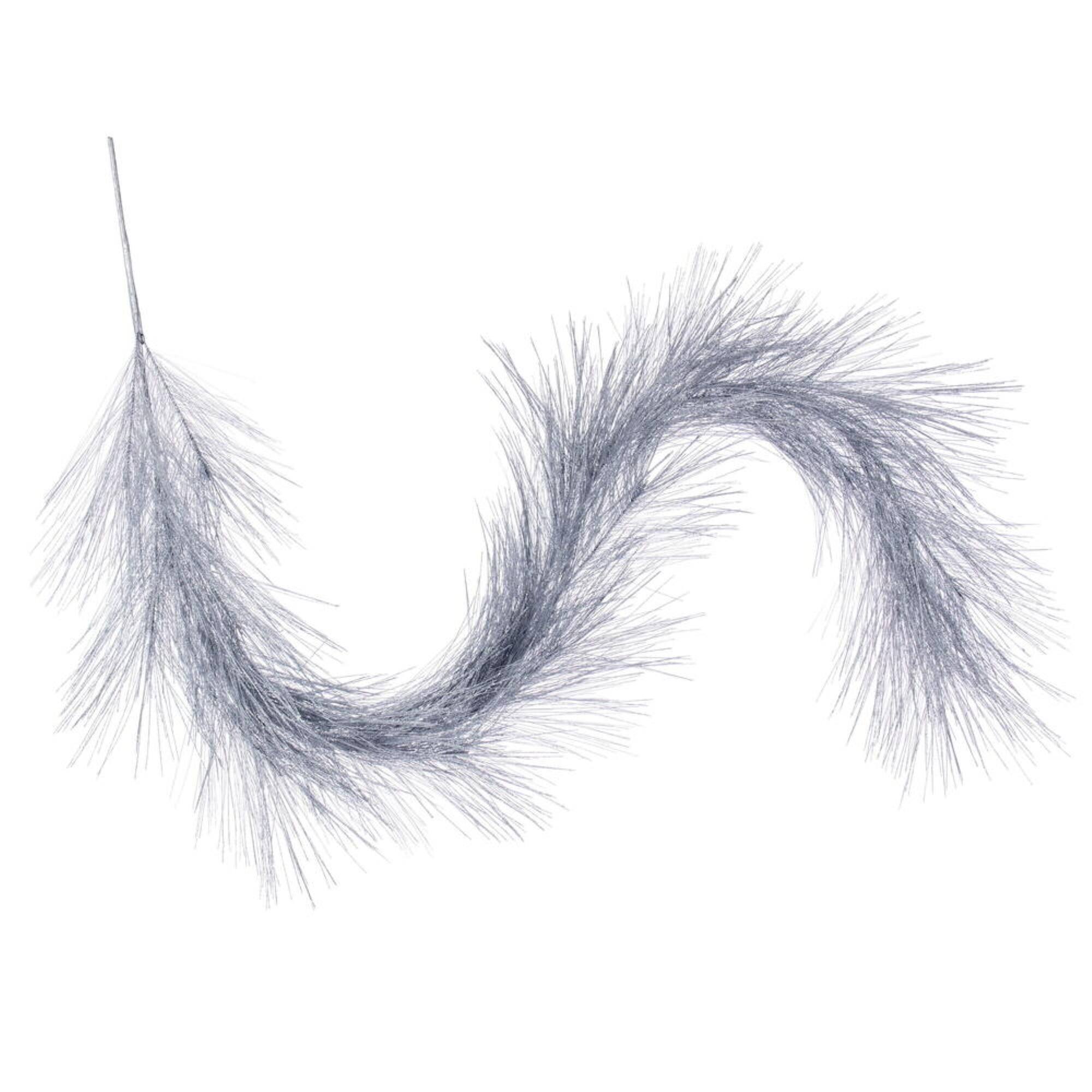 Front. Vickerman - Vickerman 6' Artificial Silver Metallic Pine Needle Garland. Features metallic pine foliage - Silver.