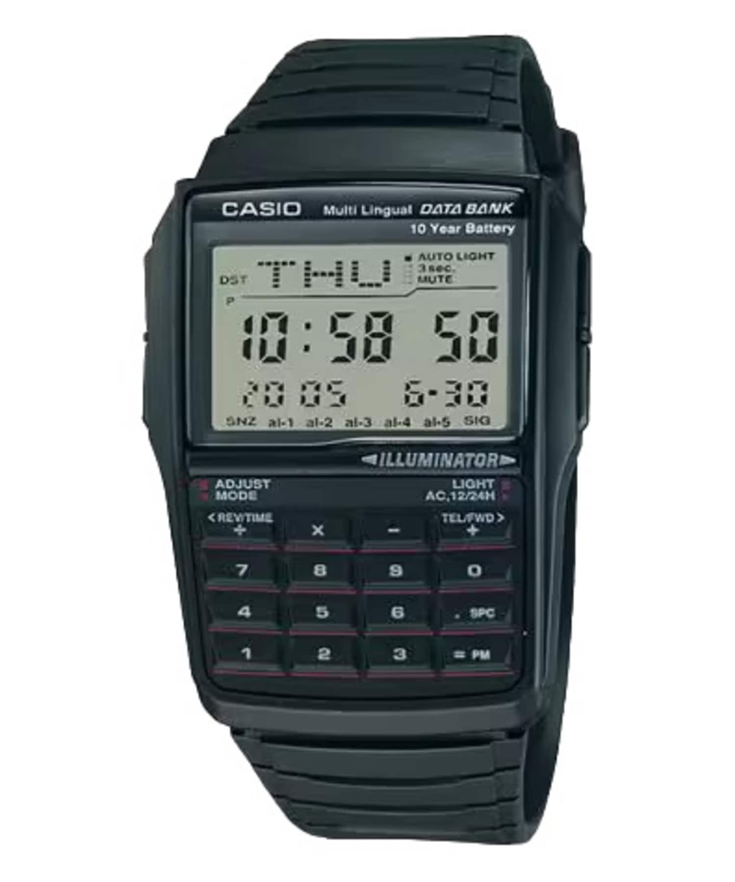 Casio - Men’s Black Digital Databank Calculator Watch with Grey Display - DBC-32-1AV - Gray