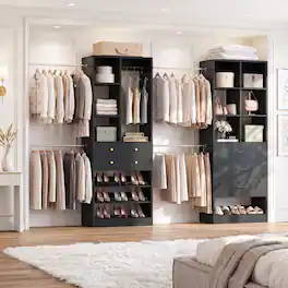 Aheaplus - 51.4"-126.2" Expandable Freestanding Closet System with 5 Drawers, 5 Hanging Rods & 16 Open Shelves - Black