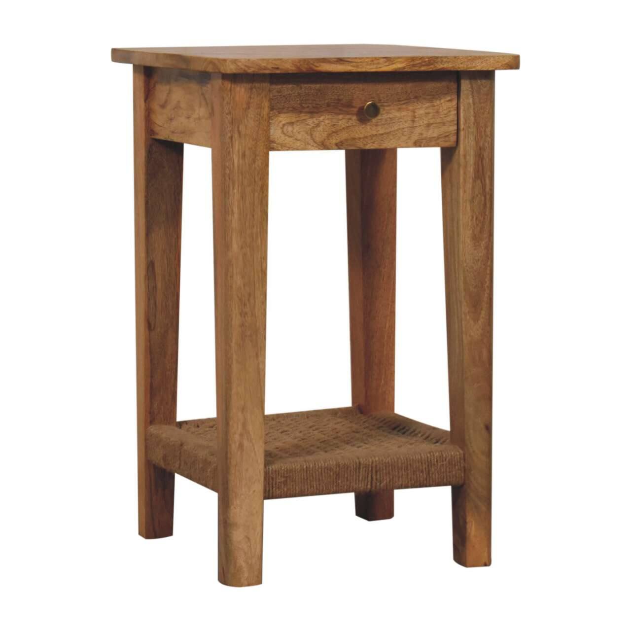 Left. Artisan Furniture - Artisan Furniture Solid Wood Rope End Table, 1 Drawer, Brown - Brown.