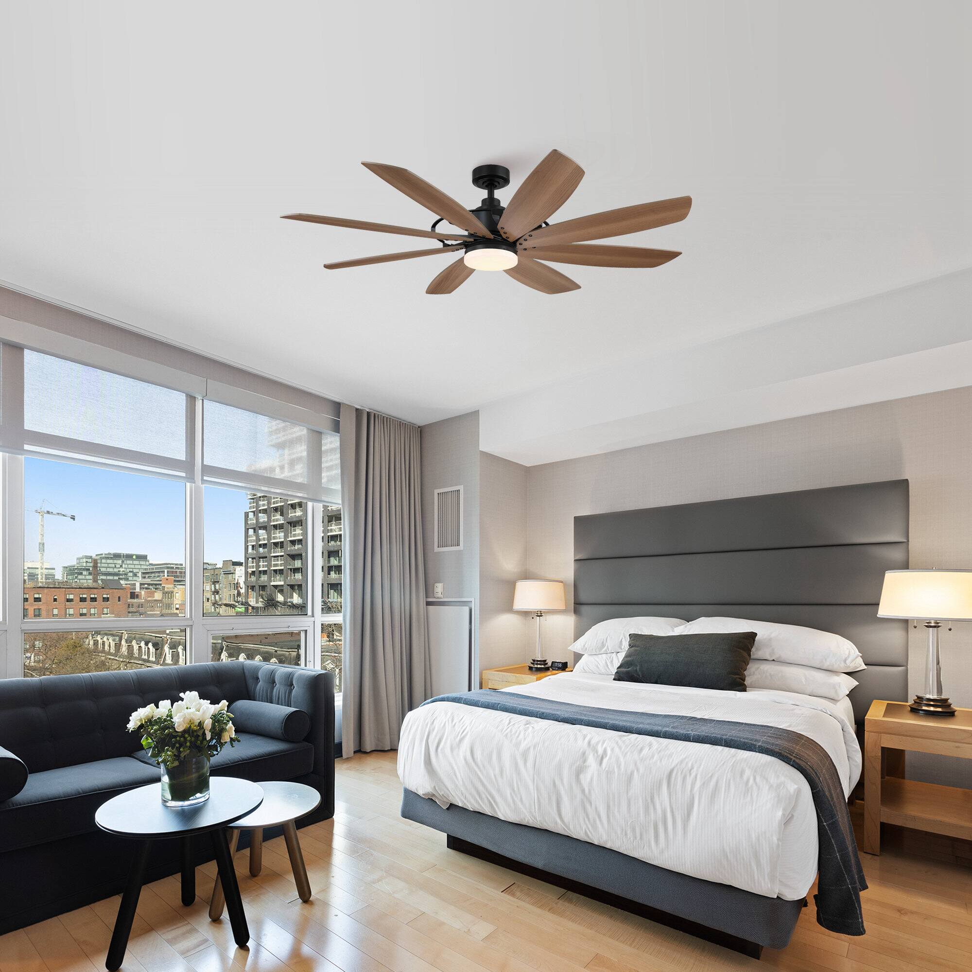 Left. Parrot Uncle - 60 in. Black Integrated LED DC Motor Ceiling Fan Light and Remote - Black.