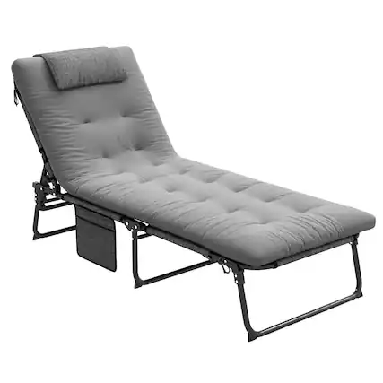 Front. Outsunny - Folding Chaise Lounge with 4-level Reclining Back, Outdoor Tanning Chair with Cushion, Outdoor Lounge Chair - Gray.