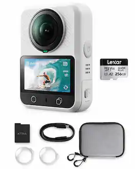 Xtra - Sphra360 Action Camera, 8K Panoramic Video-1'' Sensor Equivalent-100MP High Resolution-105GB Waterproof Vlogging Camera - 256GB microSD/White