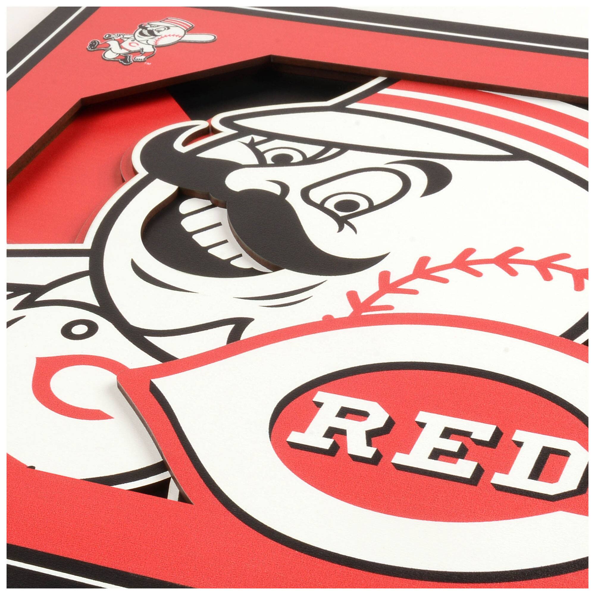 Alt View 1. YouTheFan - Cincinnati Reds 12'' x 12'' 3D Logo Wall Art - Multicolor.