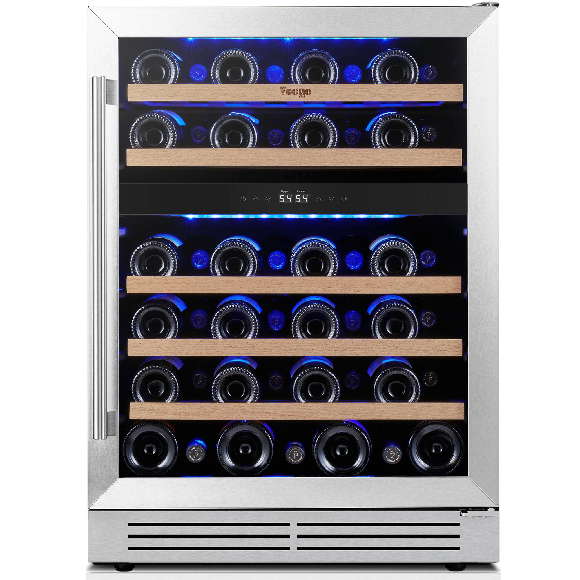Yeego - 24inch Wine Refrigerators Cooler - Dual-zone 47-Bottle 40-65°F Glass Door, Built in, for Home Bar Office(5.12 Cu.ft) - Stainless Steel