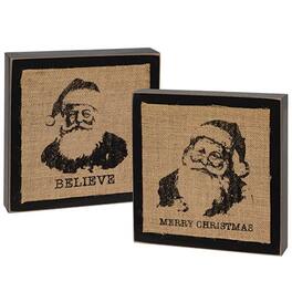 BreeBe - Stamped Burlap Santa Box Sign 2 Asstd - Brown, Black