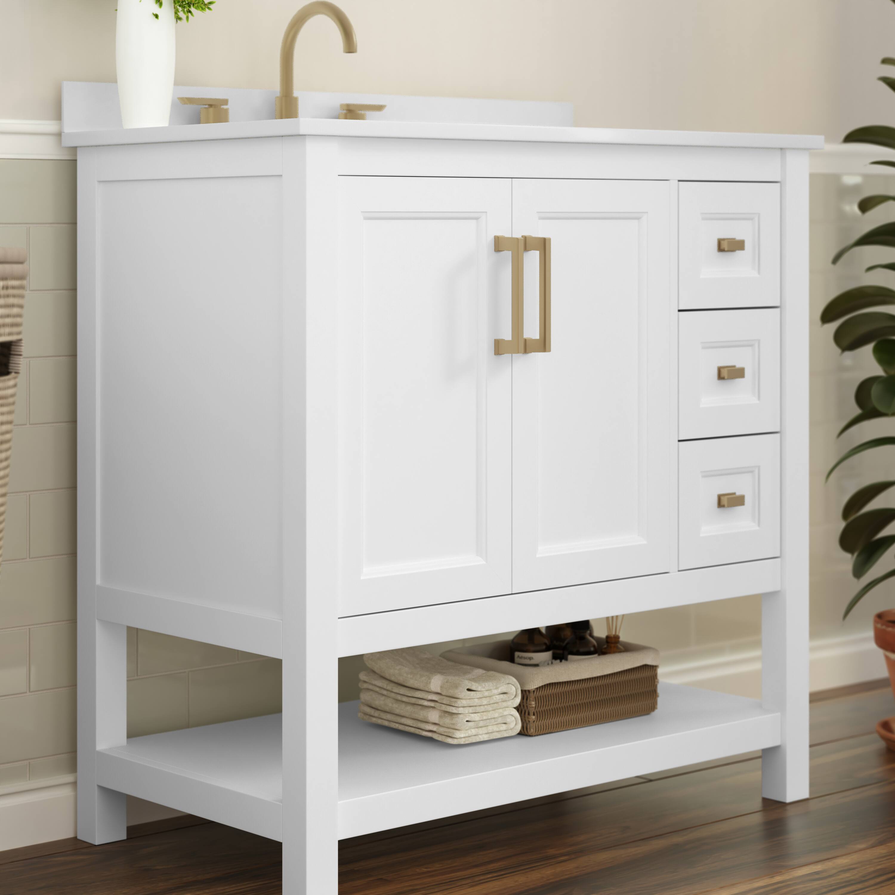 Alt View 3. Flash Furniture - Vega 36 Inch Bathroom Vanity with Sink, Storage Cabinet with Soft Close Doors, Open Shelf and 3 Drawers, Carrara Marble - White.