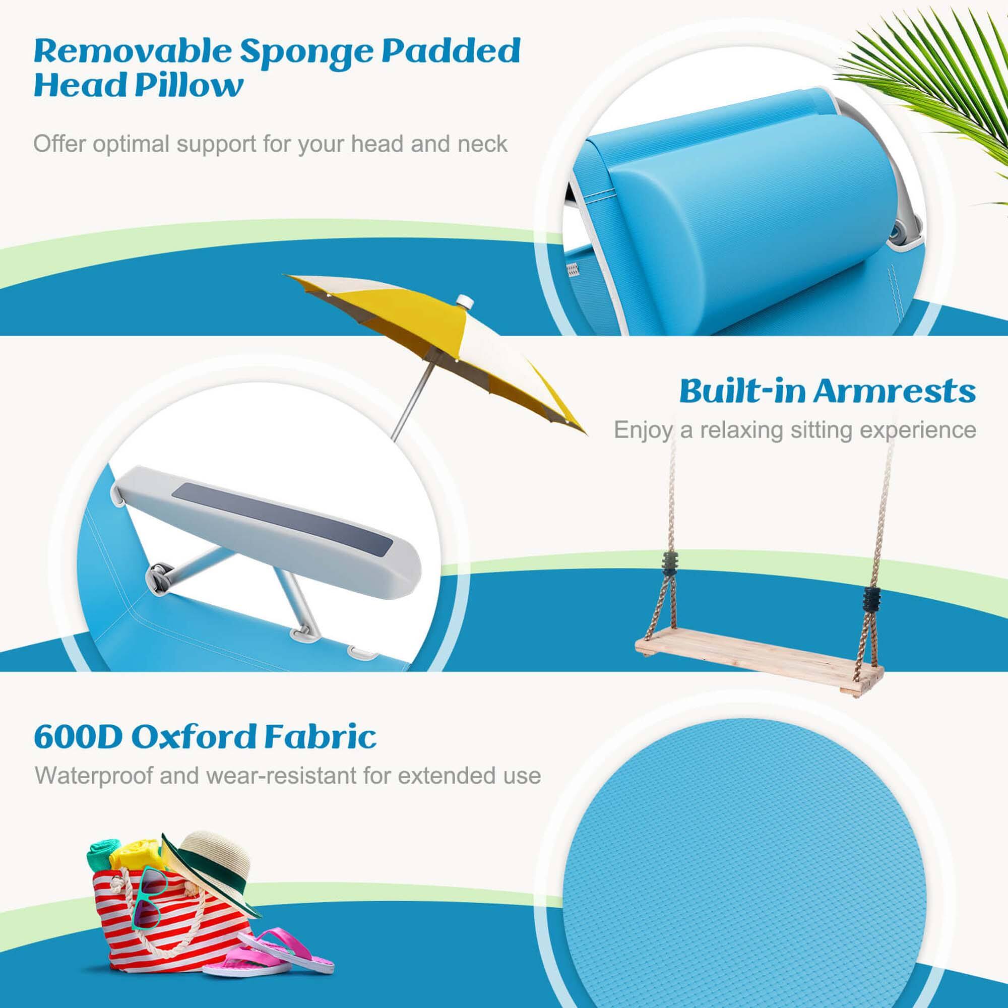 Removable Sponge Padded Head Pillow, Built-in Armrests, 600D Oxford Fabric