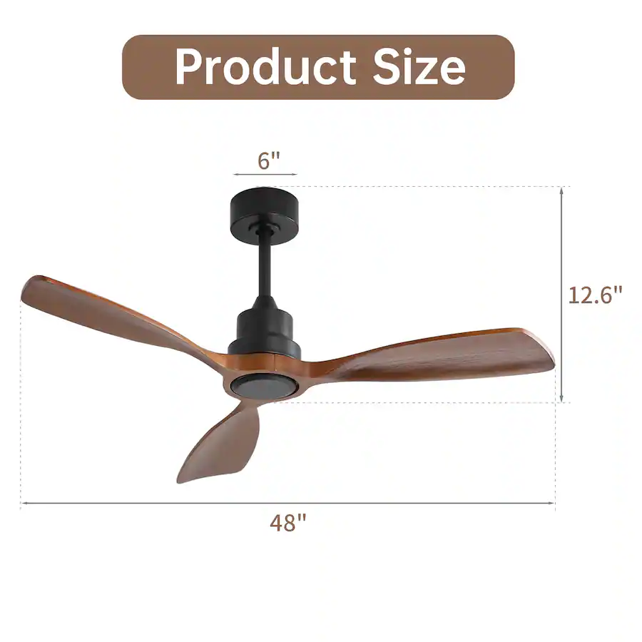 Bestier 48 Inch Ceiling Fan Without Light, 3 Solid Wood Blades, 6 Speed ...