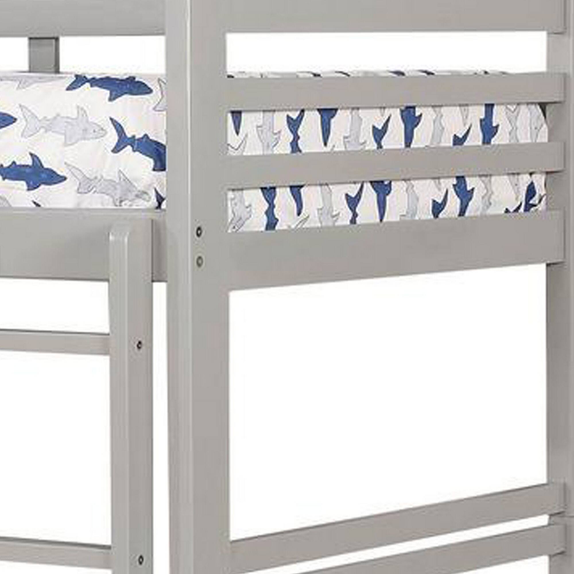 Alt View 2. Manhattan Lane - Transitional Twin Over Twin Bed with Attached Ladder and Drawers, Gray - Gray.