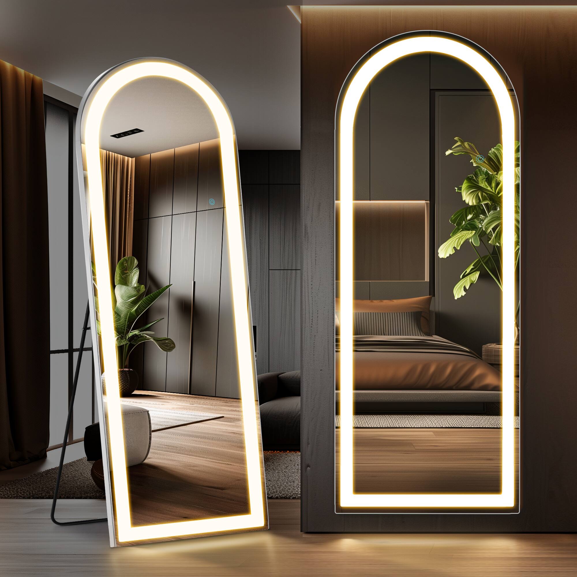 Front. Anysun - 26" x 71" LED Floor Mirror with Rounded Corners - 3-Color Lighting, Floor Stand & Wall Mount Option.