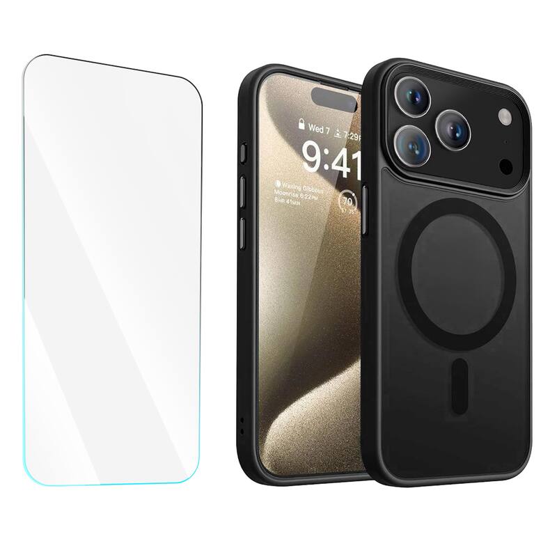 Entronix - iPhone 17 Pro Bundle - Magnetic Translucent Matte Case & Clear Screen Protector - Black