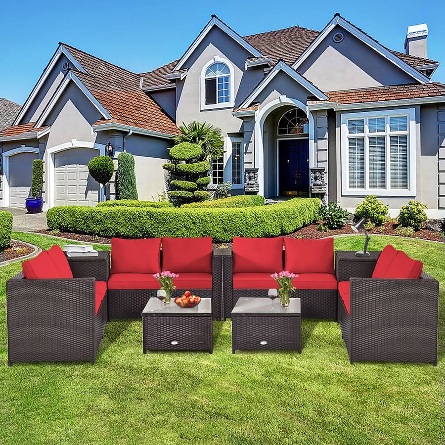 Costway 8PCS Outdoor Patio Rattan Furniture Set Cushioned Loveseat ...