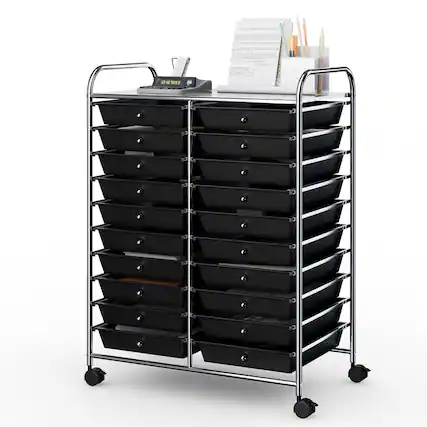 Front. Costway - 20 Drawers Rolling Cart Storage Scrapbook Paper Studio Organizer - Black.