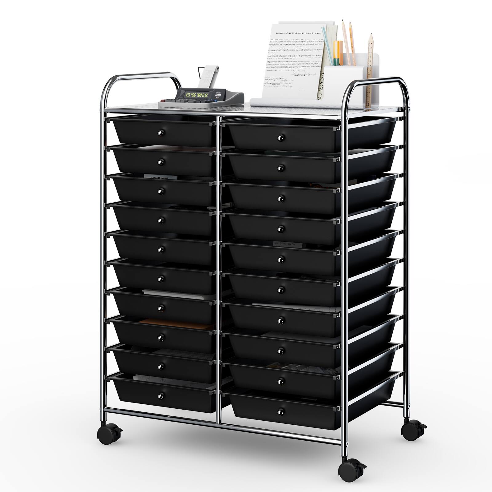 Costway - 20 Drawers Rolling Cart Storage Scrapbook Paper Studio Organizer - Black
