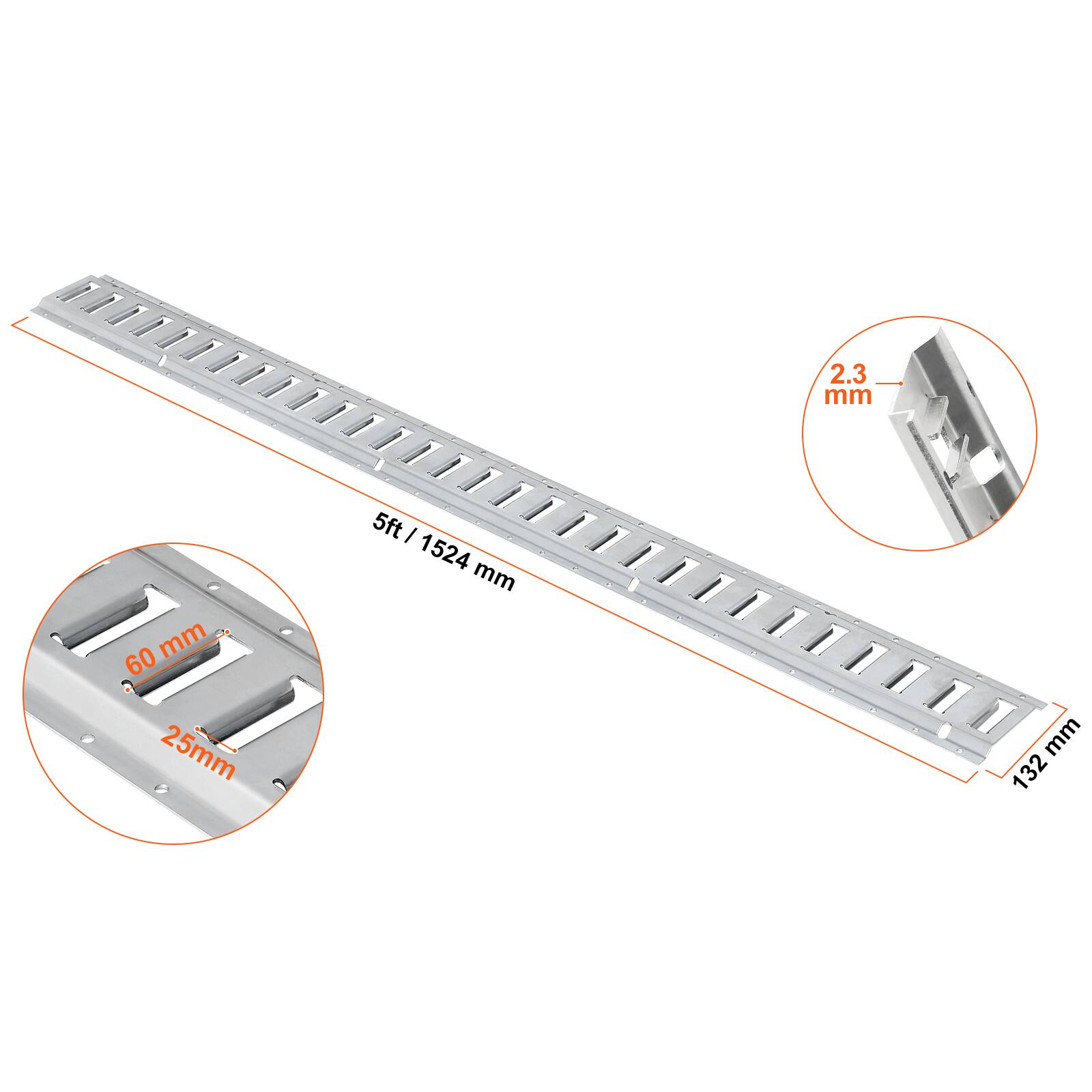 2.3 mm  
60 mm  
25 mm  
5 ft / 1524 mm  
132 mm