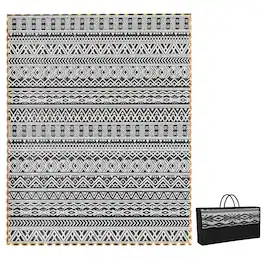 Outsunny - Rug Carpet with USB Lights Reversible Patio Rug with Carry Bag for Camping 10' x - Black, White