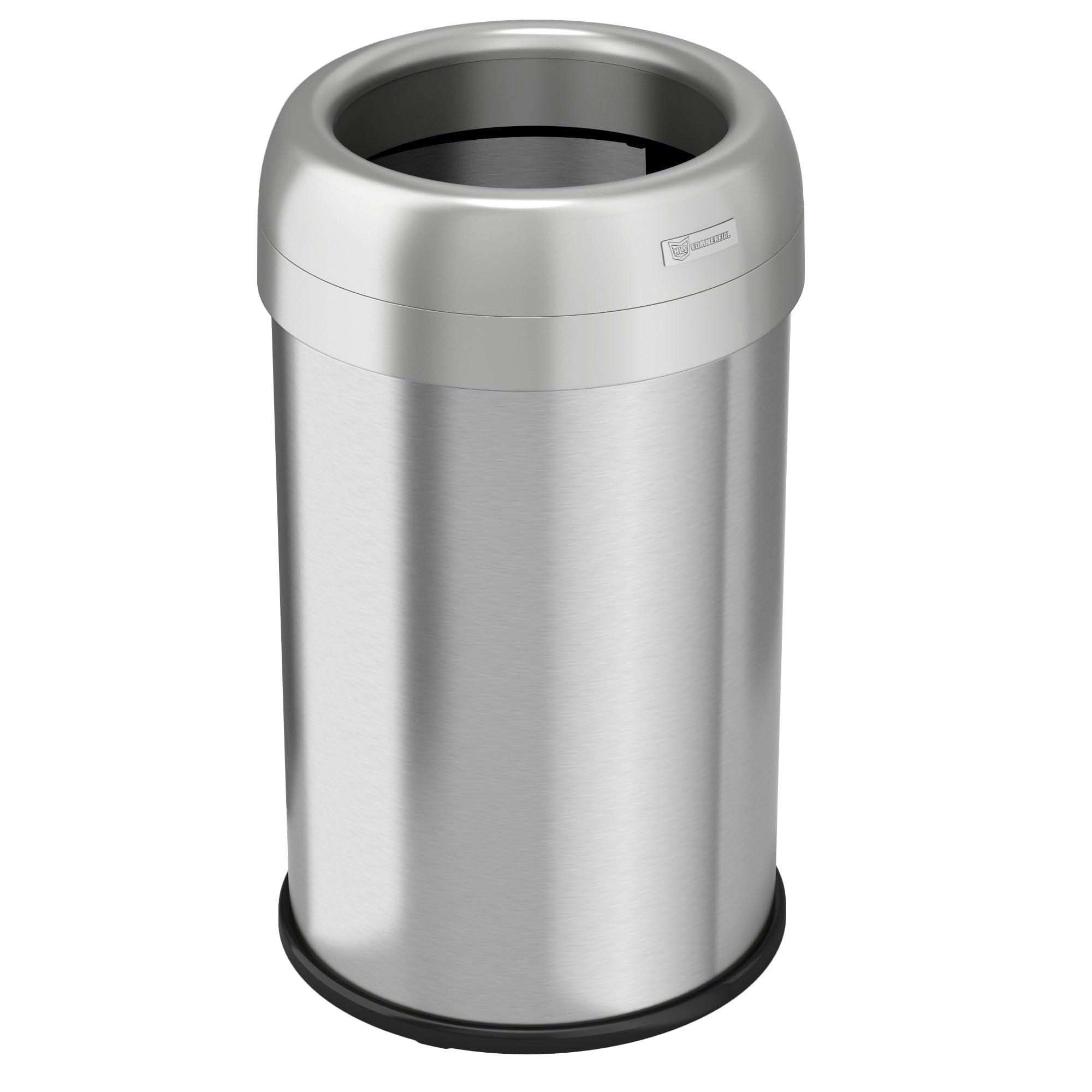 Front. HLS Commercial - Open Top Trash Can, 13 gal, Plastic/Stainless Steel, Silver.