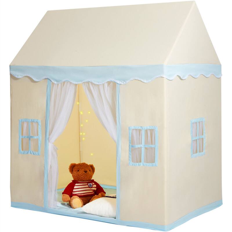 Back. HTUTWOO - Kids Play Tent for Toddlers 1-5 Years - Indoor Outdoor Playhouse Castle Tent with Mat and Tent Lamp, Tent with Windows - Cream White.