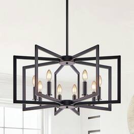 Kadyn - 27" Modern Geometric 8-Light Chandelier – Industrial Metal Pendant Light Fixture - Black
