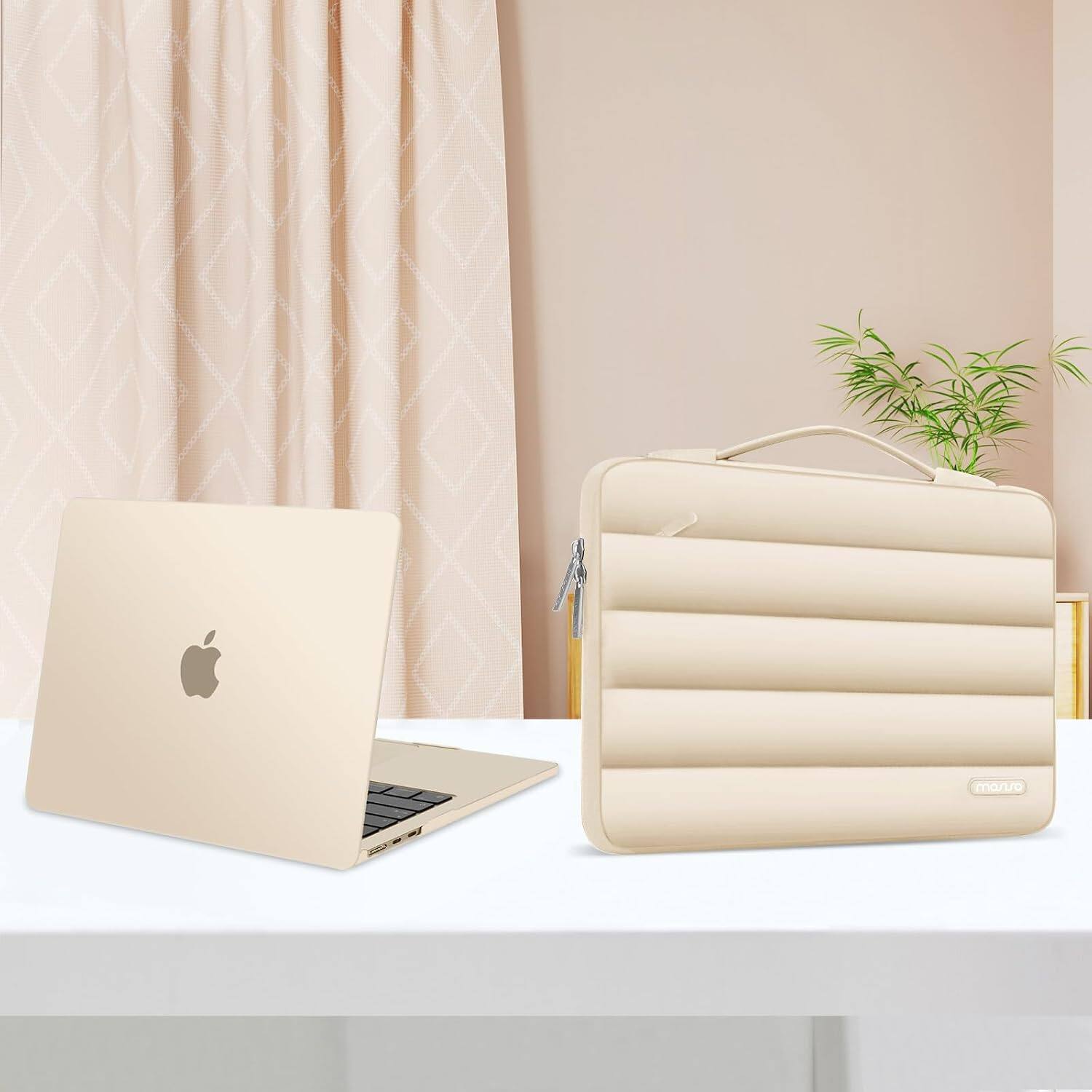 Alt View 4. mosiso - Hard Case Set for MacBook Air 13 inch M5 M4 M3 M2 2022-2026 with Puffy Bag&Keyboard Cover&Webcam Cover&Screen Protector - Starlight.