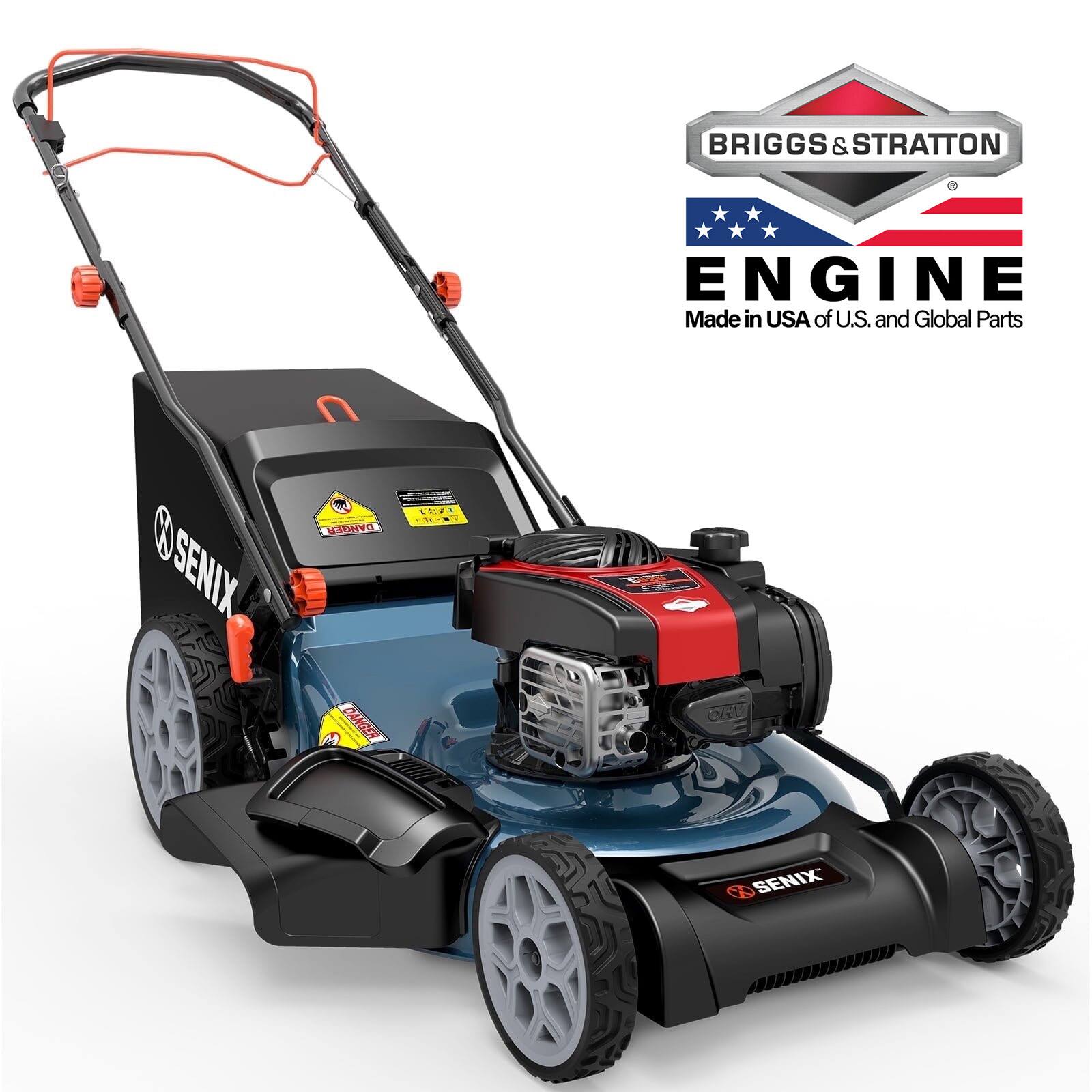 SENIX - 22" 150cc 4-Cycle Briggs and Stratton Gas Self-Propelled Lawn Mower with 3-in-1 Bagging, Mulching, Side Discharge - Blue