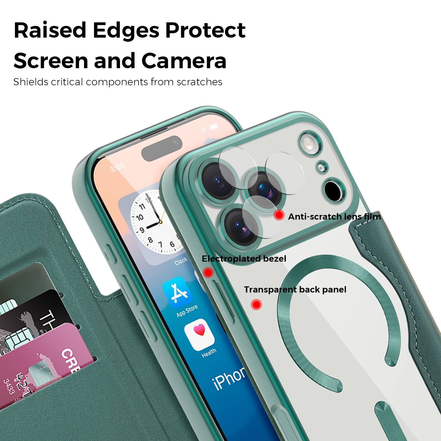 Raised Edges Protect Screen and Camera  
Shields critical components from scratches  

- Anti-scratch lens film  
- Electroplated bezel  
- Transparent back panel