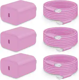 Bundle - Core Tech - 3-Pack 20W USB-C Fast Wall Chargers with 6 ft USB-C to USB-C Cables for iPhone 18/17/16/15 - Pink - Pink