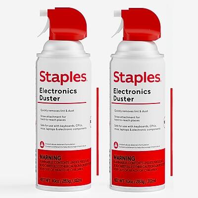 Staples Electronics Duster

Quickly removes lint & dust
Strow attachment for hard-to-reach places
Safe for use with keyboards, CPU, laptops & electronic

WARNING: FLAMMABLE CONTENTS UNDER READ CAREFULLY OUT OF REACH OF CHILDREN

NET WT 10oz / 283g 312ml