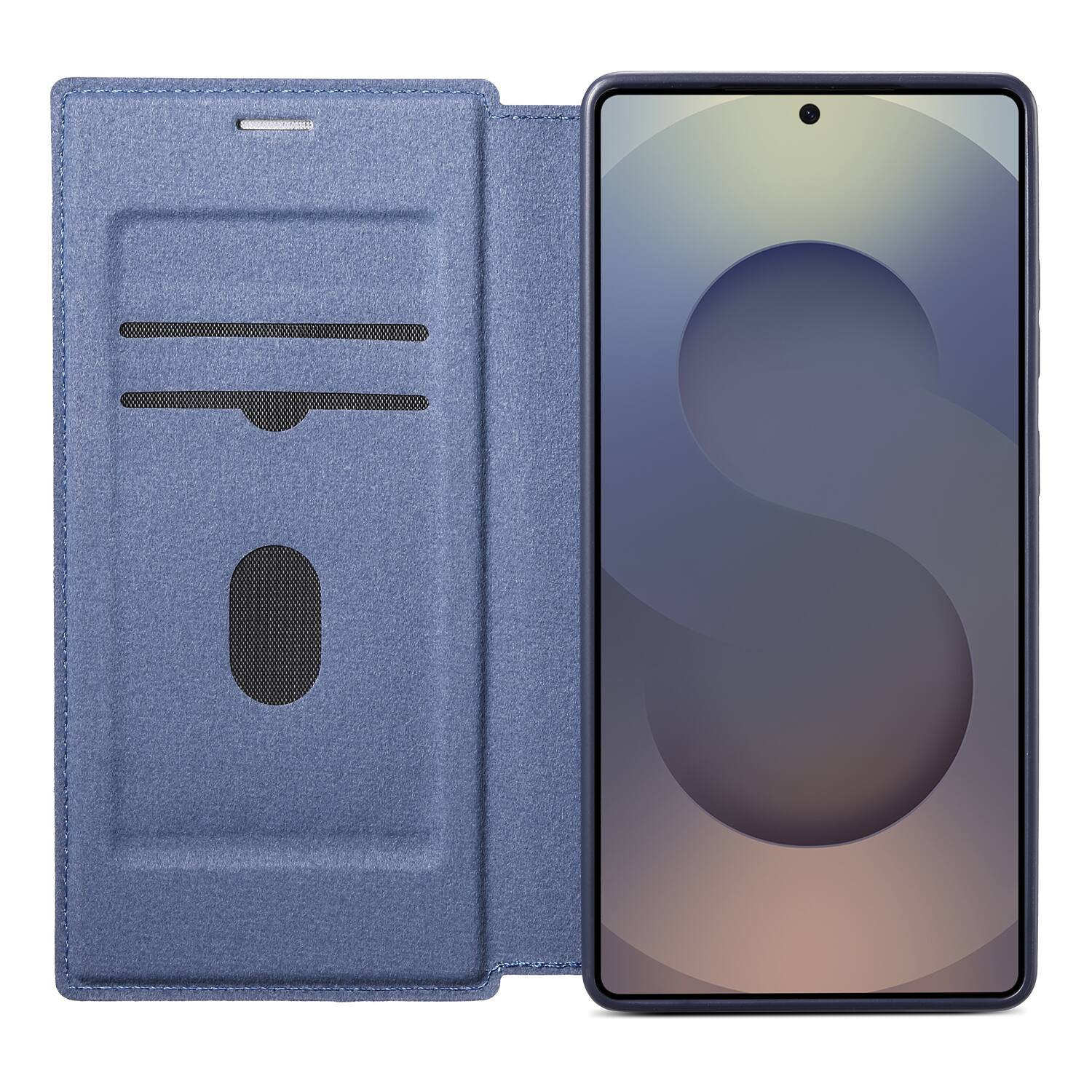 Angle. Dteck - Ultra-Thin Faux Leather Card Slot Case for Google Pixel 10 Pro XL,Wireless Charging,Flip Card Pocket Phone Cover - Blue.