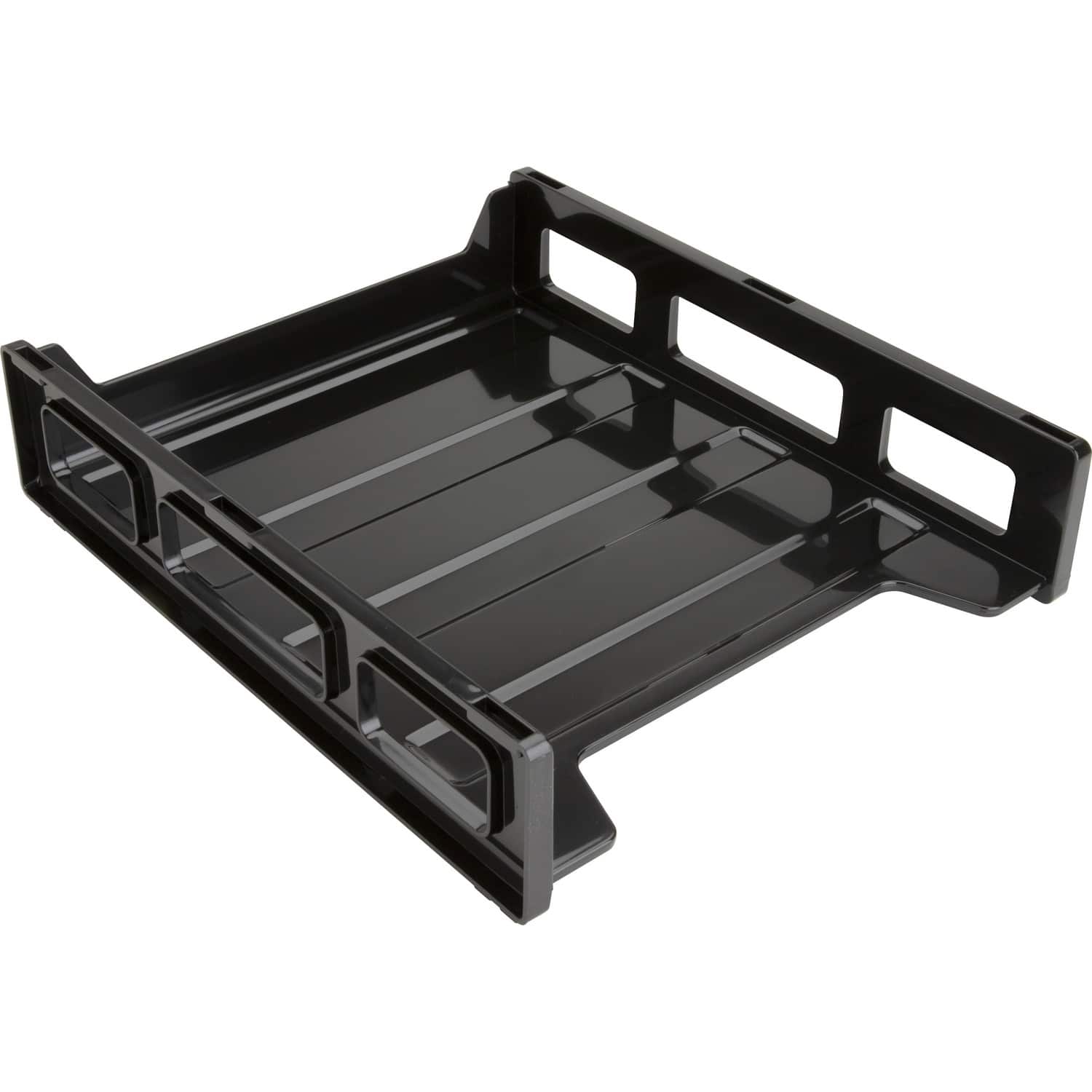 Business Source - Front Load Stackable Letter Tray Desktop Stackable 25% Recycled Plastic - Black