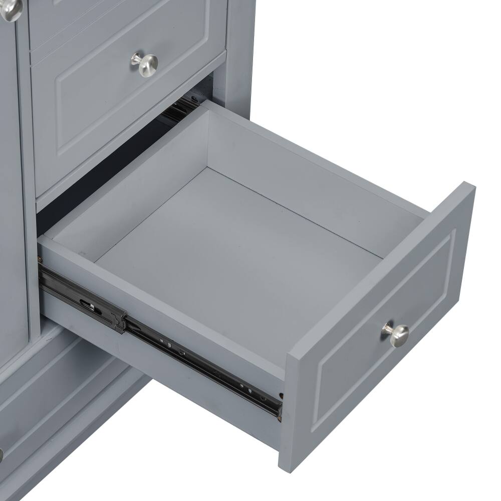 Alt View 2. Loheer - Loheer 36 inch bathroom vanity with ceramic sink top, gray freestanding vanity, 3 drawers and cabinet - Gray.